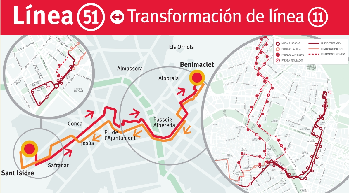 EMT de València rediseña líneas 8, 10 y 11 y lanza 50, 51 y 58 en noviembre