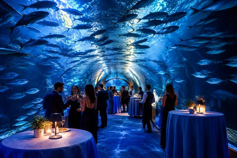 Cena con bodega en el Oceanogràfic: cóctel entre tiburones y cena submarina